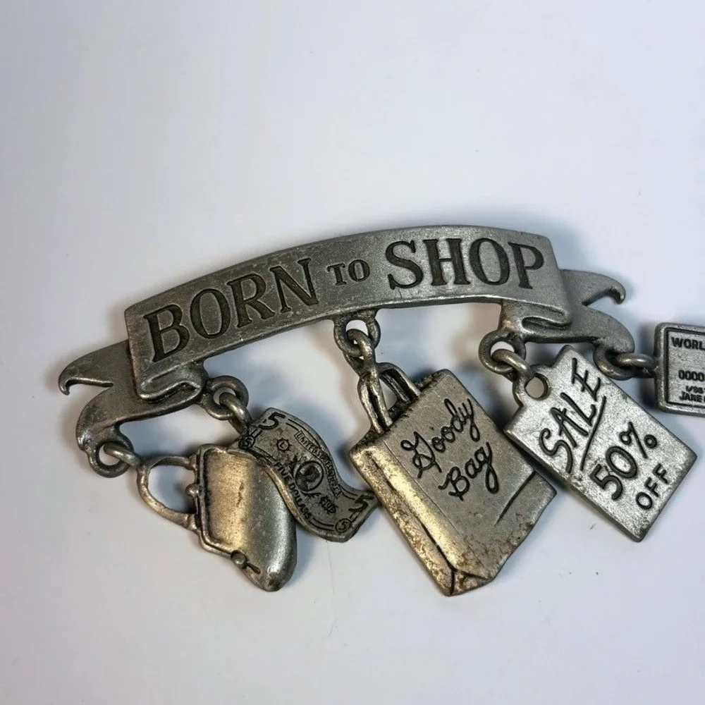J Jonette Brooch Born To‎ Shop Silver Tone Vintage Dangle Charms